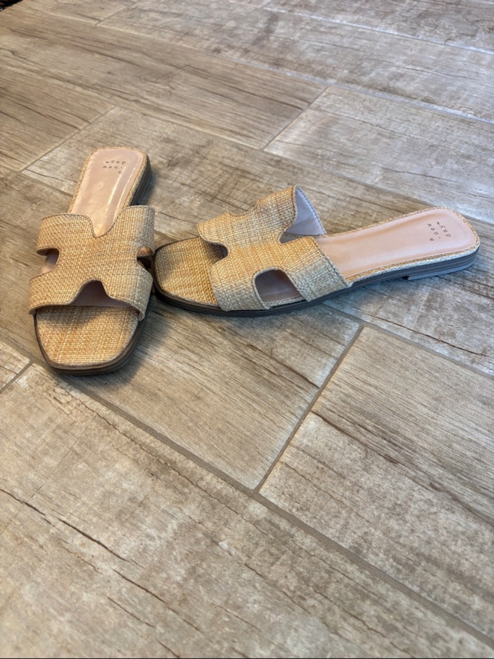 A New Day Woven Slide Sandals in Natural Straw - Women
